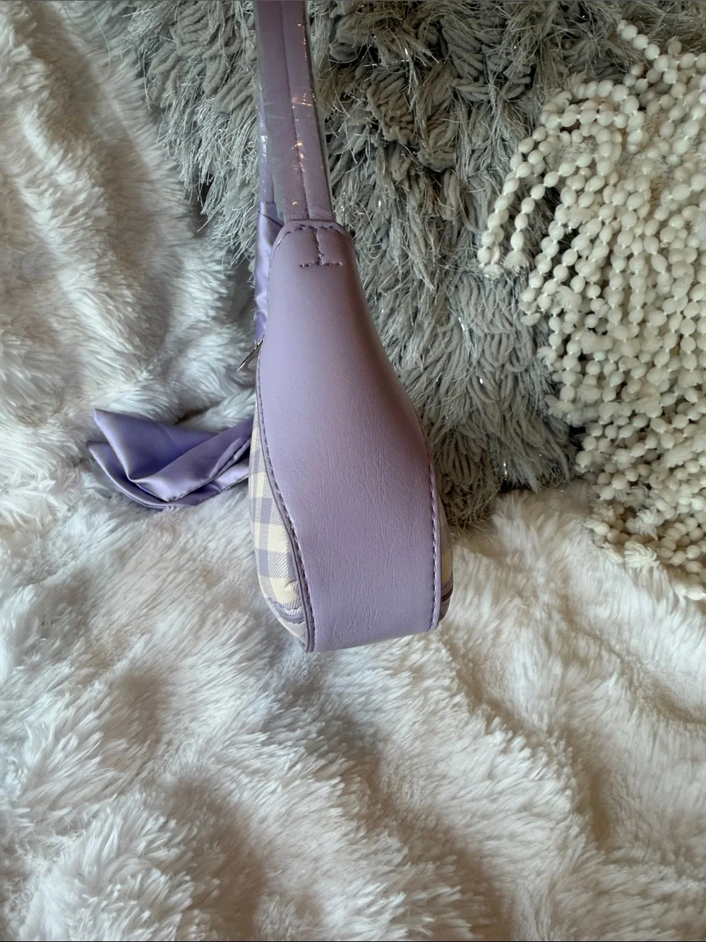 NWT Steve Madden Lilac Gingham Shoulder Bag with Scarf Detail